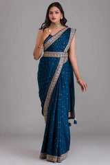 Navy Blue Art Silk Sequin Embroidery Saree