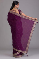 Maroon Art Silk Sequin Embroidery Saree