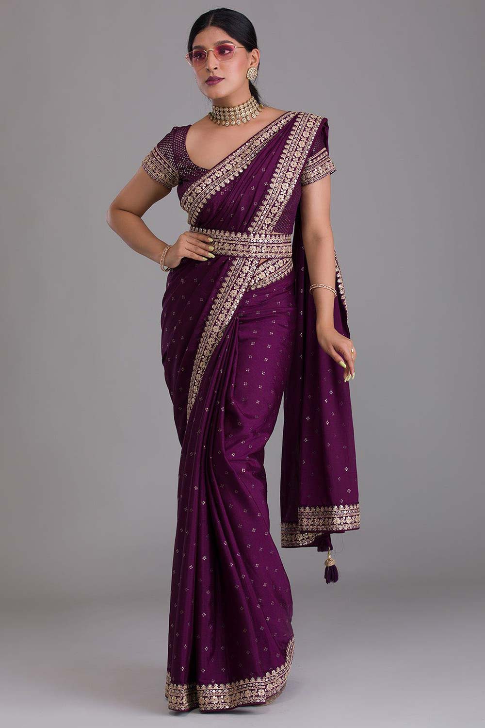 Maroon Art Silk Sequin Embroidery Saree