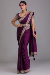 Maroon Art Silk Sequin Embroidery Saree