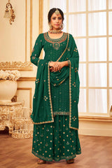 Green Faux Georgette Sequin Embroidery Sharara Suit Set