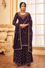 Purple Faux Georgette Sequin Embroidery Sharara Suit Set