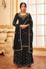 Black Faux Georgette Sequin Embroidery Sharara Suit Set