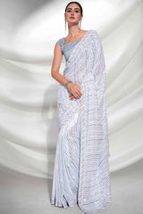Buy White Georgette Art Silk Heavy Designer saree Online - KARMAPLACE