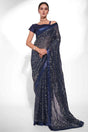 Buy Blue Georgette Art Silk Heavy Designer saree Online - KARMAPLACE