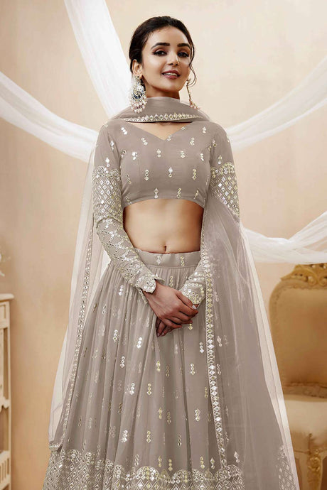 Grey Georgette Sequins Embroidered Lehenga Set