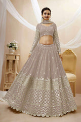 Grey Georgette Sequins Embroidered Lehenga Set