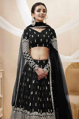 Black Georgette Sequins Embroidered Lehenga Set