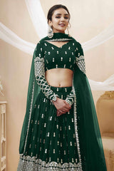 Green Georgette Sequins Embroidered Lehenga Set