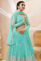 Sky Blue Georgette Sequins Embroidered Lehenga Set