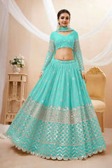 Sky Blue Georgette Sequins Embroidered Lehenga Set