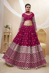 Hot Pink Georgette Sequins Embroidered Lehenga Set