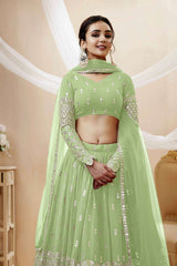 Pista Georgette Sequins Embroidered Lehenga Set