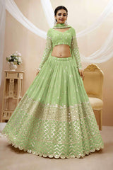 Pista Georgette Sequins Embroidered Lehenga Set