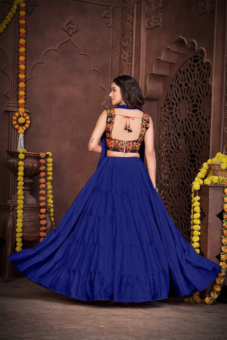 Blue French Crape Mirror And Thread Embroidered Lehenga Set