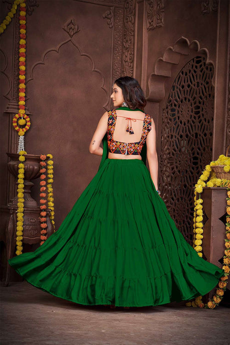 Green French Crape Mirror And Thread Embroidered Lehenga Set