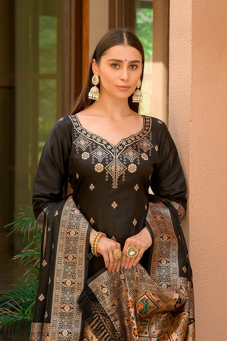 Black Banarasi Silk Paithani Salwar Suit