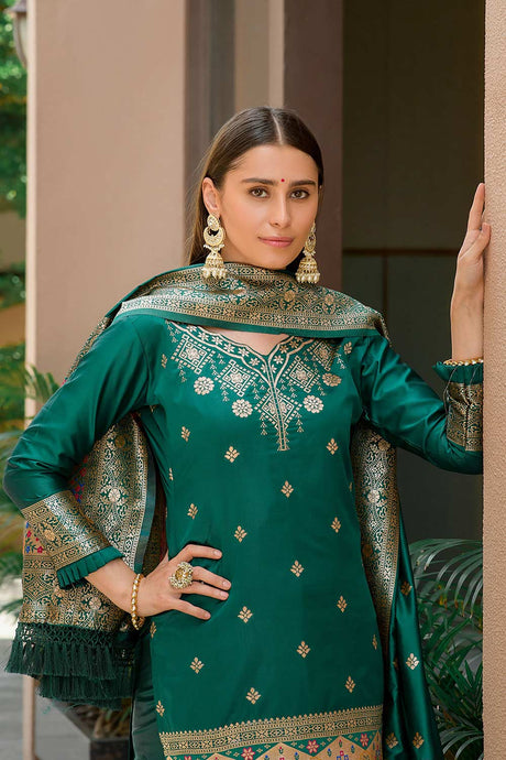 Green Banarasi Silk Paithani Salwar Suit