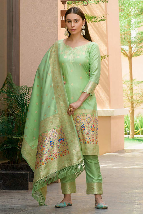 Pista Banarasi Silk Paithani Salwar Suit