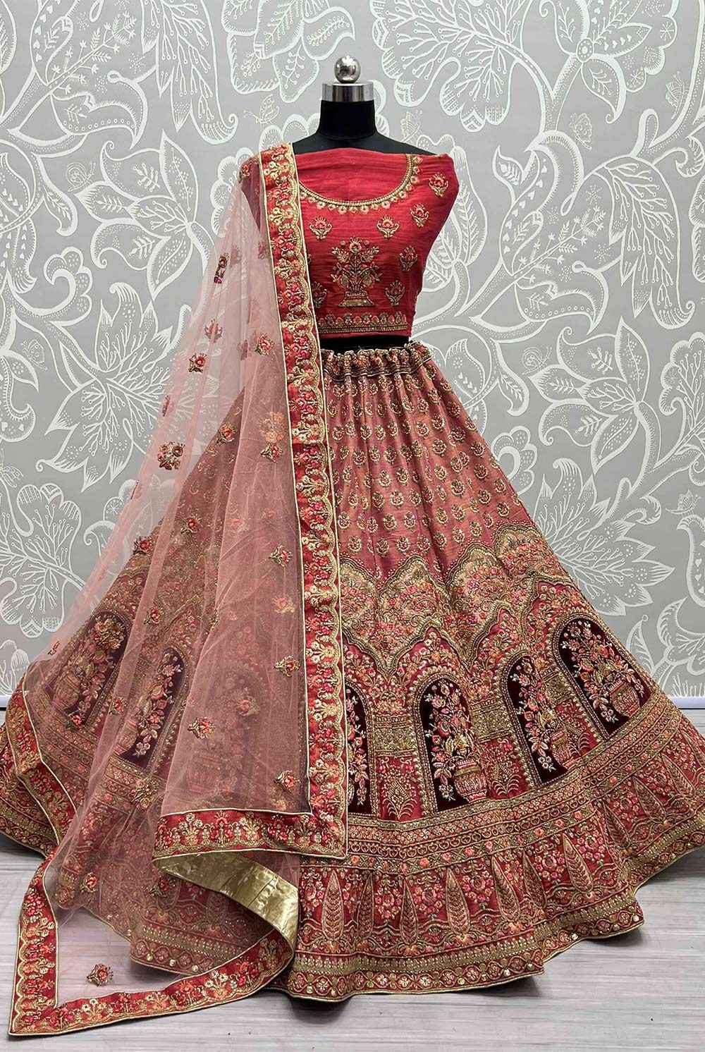 Onion Net Sequin, Embroidered Bridal Lehenga Set