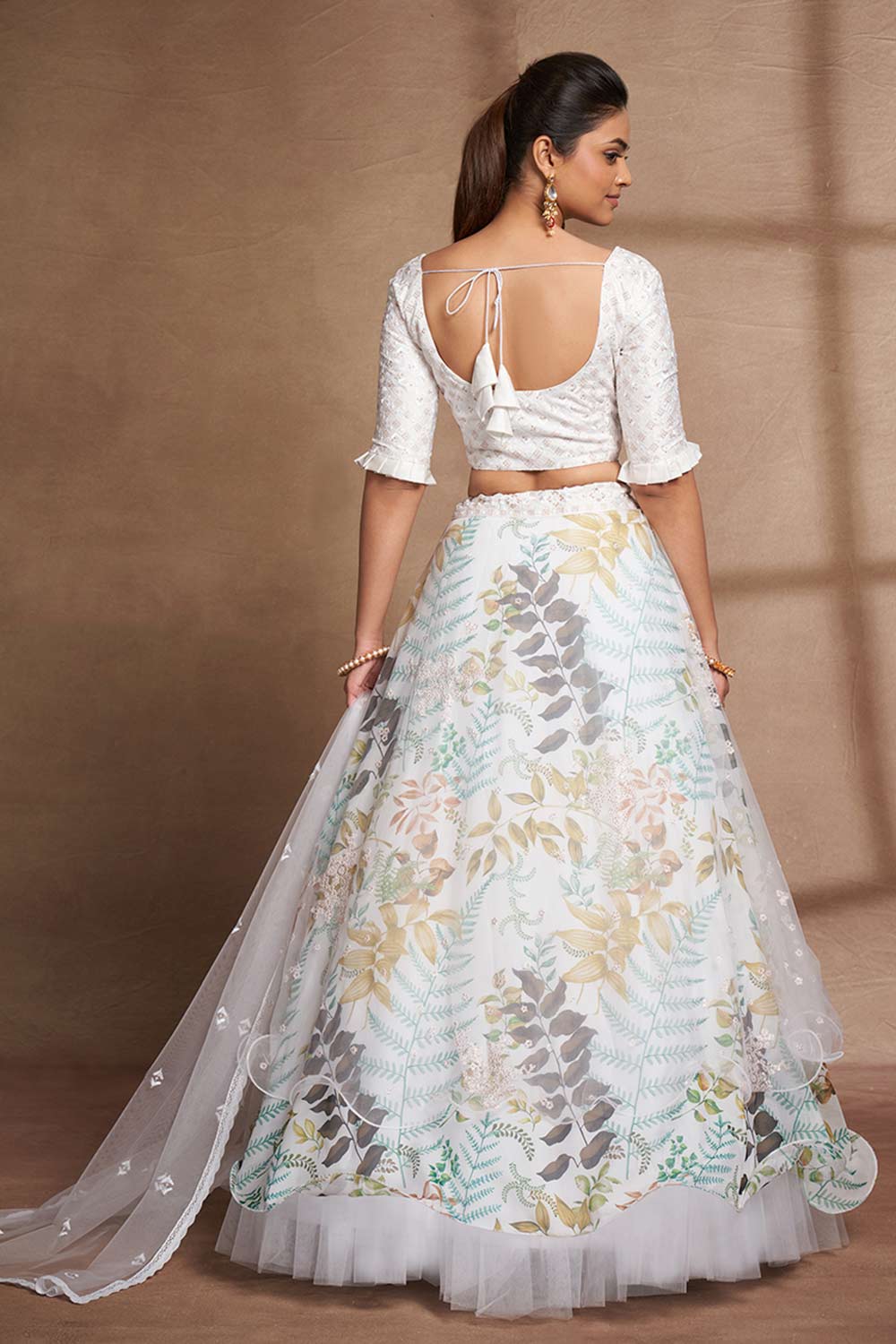 White Organza Printed  Lehenga Set