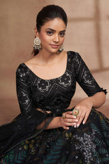 Black Organza Printed  Lehenga Set