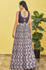 Blue Organza Thread Embroidered Lehenga Set