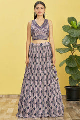 Blue Organza Thread Embroidered Lehenga Set