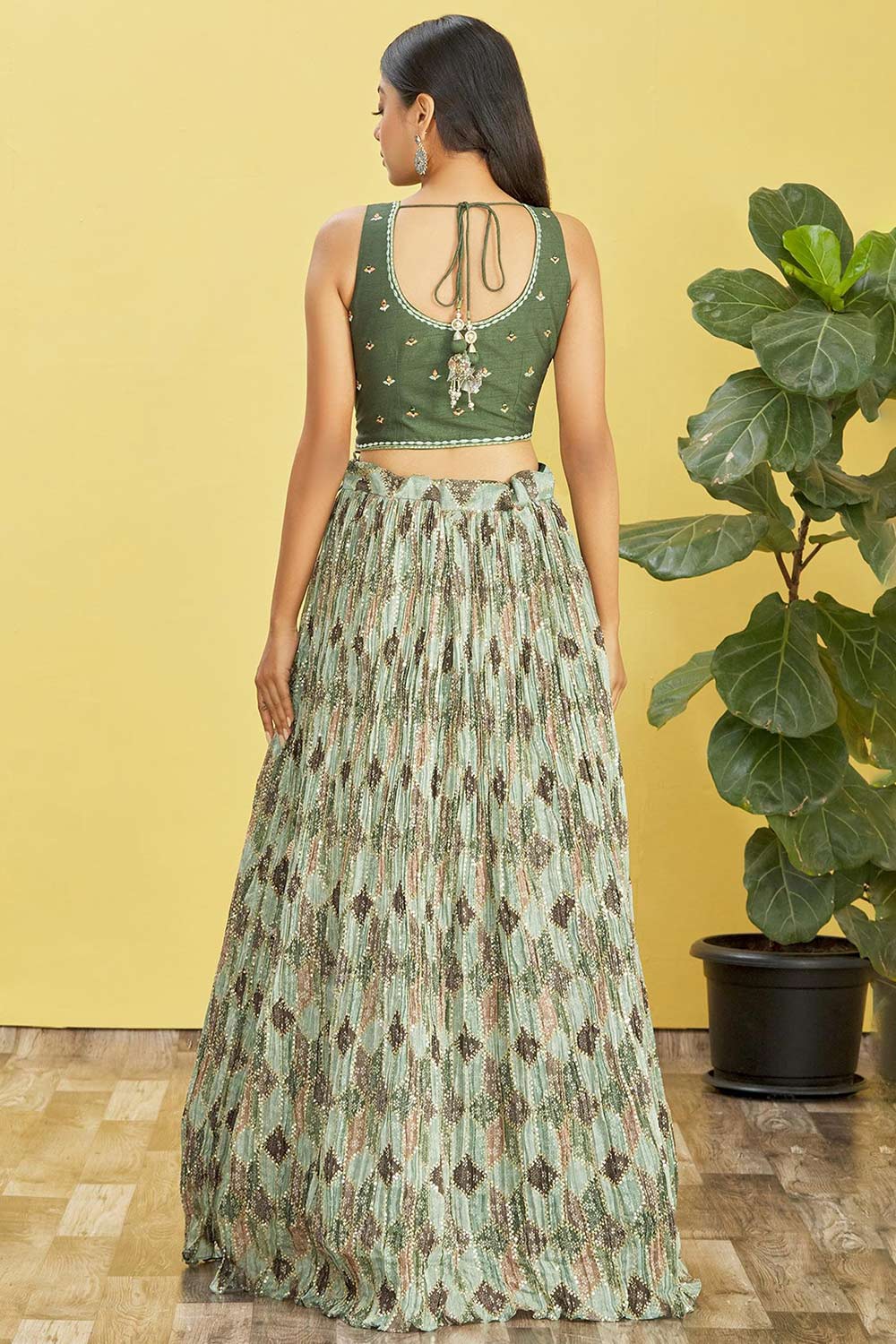 Green Organza Thread Embroidered Lehenga Set