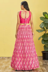 Pink Chinon Printed Lehenga Set