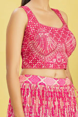 Pink Chinon Printed Lehenga Set