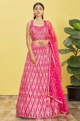 Pink Chinon Printed Lehenga Set