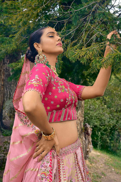 Baby Pink Silk Embroidered Lehenga Choli With Dupatta