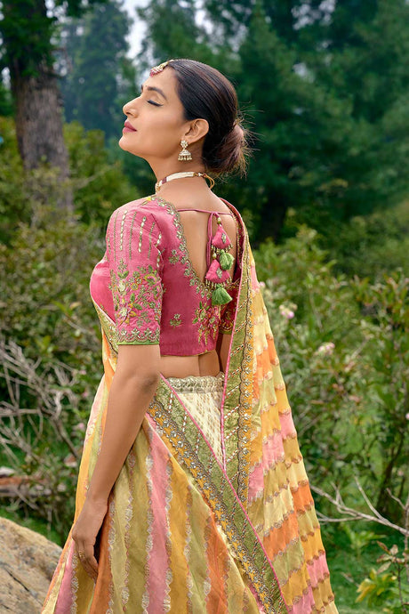 Cream Silk Embroidered Lehenga Choli With Dupatta