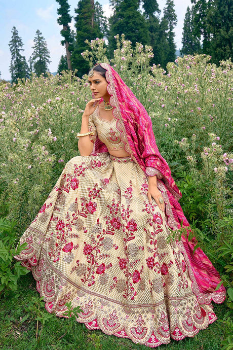 Off White Silk Embroidered Lehenga Choli With Dupatta