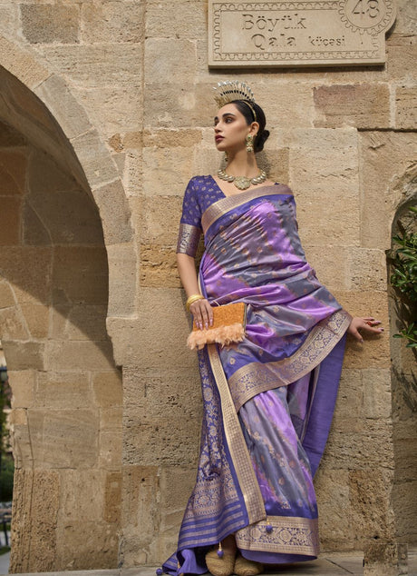 Purple Silk Zari Partywear Saree