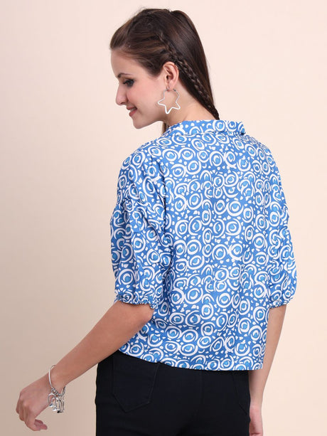 Blue Cotton Printed Top
