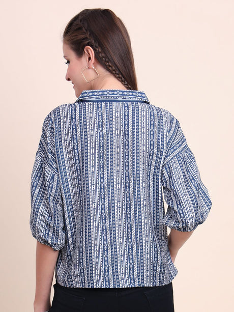 Blue Cotton Printed Top