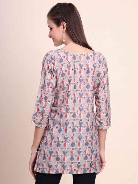 Cream Cotton Printed Kurti