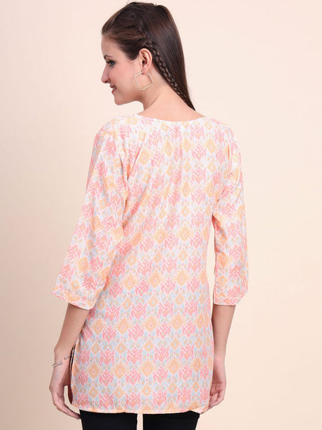 Peach Cotton Printed Kurti