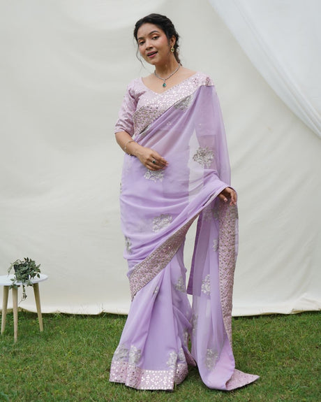 Purple Georgette Embroidered Saree