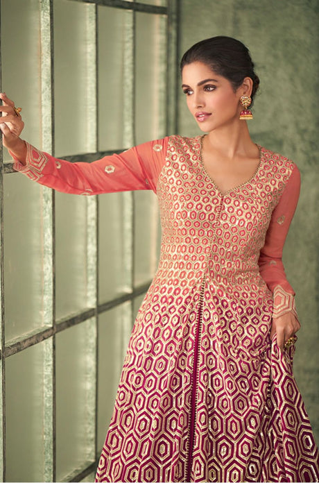 Pink Georgette Embroidered Suit