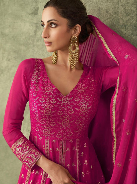 Pink Georgette Embroidered Suit