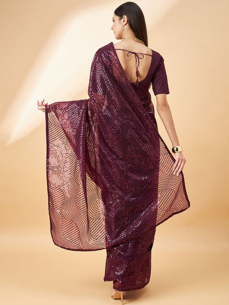 Purple Georgette Embroidered Saree