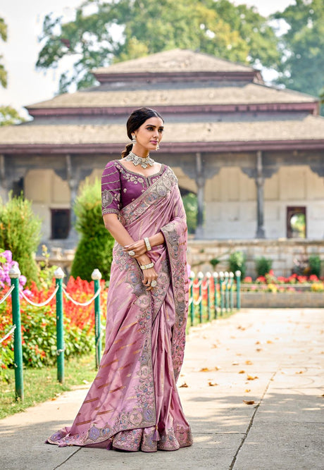 Purple Silk Embroidered Saree