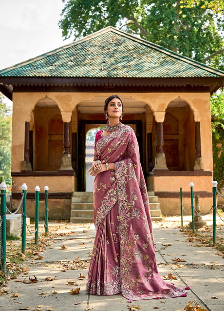 Mauve Silk Embroidered Saree