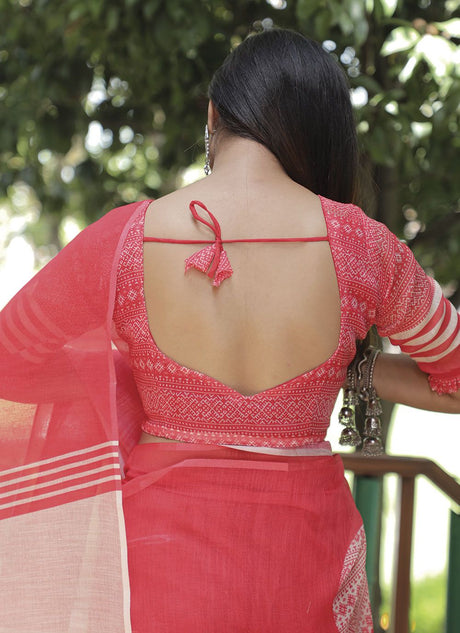 Pink Linen Digital Printed Saree