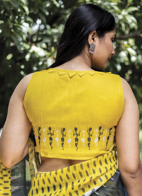 Yellow Linen Digital Printed Saree
