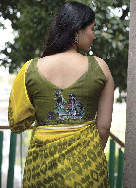 Olive Linen Digital Printed Saree