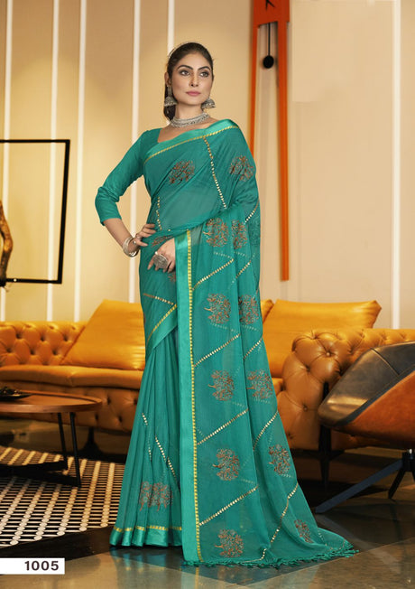 Aqua Blue Satin Embroidered Saree